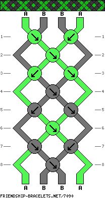 the pattern is shown in green and blue, with arrows pointing up to each other