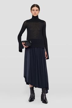 Asymmetrical Skirt, navy Beige Shirt Dress, Pleated Drapes, Color Block Skirt, Pink Trousers, Black Pleated Skirt, High Neck Sweater, Crewneck Dress, Asymmetrical Skirt, Black Shirt Dress