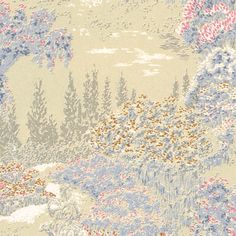 an image of a wallpaper with flowers and trees