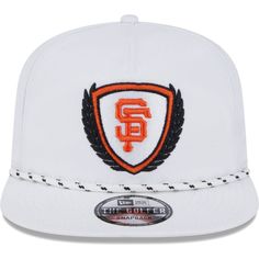 Show your excitement for the next San Francisco Giants game day with this Golfer Tee 9FIFTY hat from New Era. Its classic flat bill offers an ample amount of shade while the snap closure ensures the perfect fit, keeping you comfortable as you cheer on your favorite squad. Complete with striking San Francisco Giants embroidered on the front panels, this snapback is the perfect finishing touch to your outfit. Six panels with eyelets One size fits most Structured fit Flat bill with ability to curve Collegiate Style Sports Trucker Hat With Flat Brim, White Baseball Cap For Fan Merchandise, Sports Fan Flat Brim Fitted Baseball Hat, White Snapback Hat For Sports With Flat Brim, Sports Fan Flat Brim Fitted Hat For Baseball Season, White Flat Brim Fitted Hat For Baseball Season, White Flat Bill Fitted Hat For Sports Events, White Casual Baseball Cap For Fans, Casual White Baseball Cap For Fans