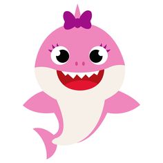 a pink shark with big eyes and a bow on it's head is smiling