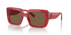 Sunglasses Transparent, Versace Women, Versace Designer, Red Sunglasses, Versace Sunglasses, Sunglass Hut, Color Lenses, Red Frame, Eyewear Design