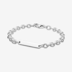 Personalize your wrist with the Engravable Bar Link Bracelet. Hand-finished in sterling silver, this bracelet features a simple polished silver bar on a chain bracelet. Both sides of the silver bar are engravable. Each bracelet can be adjusted up or down one size. Whether you engrave your initials, an important date or another message that has special meaning to you, this bracelet is the epitome of modern, chunky, customized style. - Pandora Engravable Bar Link Bracelet - Sterling silver - Sz. 7 Silver Theme, Bracelet Pandora, Silver Bar, Jewellery Uk, Bar Bracelets, Pandora Bracelets, Silver Bars, Christmas 2024, Pandora Bracelet