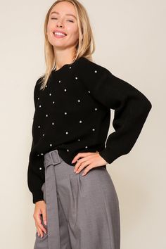 Rhinestone Studded Crew Neck Sweater Brand: Lumiere Style: NK11008 Fabric: Details: Cubic Detail Crew Neck sweater Introducing our Cubic Detail Crew Neck Sweater, a modern and sophisticated addition to any woman's wardrobe. Crafted with meticulous attention to detail, this sweater combines timeless elegance with contemporary design. The standout feature of this sweater is its unique cubic texture pattern. Delicate and subtle, it adds depth and dimension to the fabric, creating an eye-catching an Studded Sweater, Club Outfits For Women, Lace Pink Dress, White Dresses For Women, Beach Wear Dresses, Halter Mini Dress, Sweater Brands, Long Summer Dresses, Rhinestone Studs