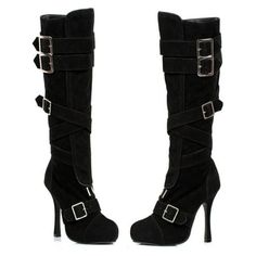 The Vixen Adult Black Boots feature a four-inch heel, microfiber knee high boot with buckles. Available in Women's sizes: 6, 7 and 8. Available in Black. Includes boots with four-inch heels. Remember, even Cinderella had to try on her shoes! Please make sure that your shoes fit and are comfortable before you use them. Shoes that show obvious wear or are missing the original packaging are not returnable. Gender: female. Edgy Fitted Boots For Halloween, Punk Style Fitted Winter Heeled Boots, Fitted Punk Style Heeled Boots For Winter, Punk Style Fitted Heeled Boots For Winter, Gothic Boots For Night Out In Winter, Gothic Fitted Boots For Fall, Fitted Gothic Boots For Fall, Punk Fitted Heeled Boots For Winter, Fitted Punk Style Heeled Boots For Fall