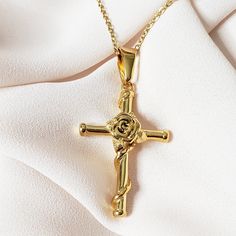 Looking for a gift for your loved one? Shop for the beautiful handmade Rose Wrapped Cross Necklace and other unique pieces today from Gogo Lush. Expensive Jewelry Luxury, Gold Cross Necklace, Jewelry Accessories Ideas, Medallion Necklace, Expensive Jewelry, Stacked Jewelry, Jewelry Lookbook, Cross Jewelry, Girls Necklaces