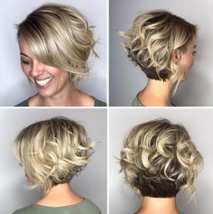 Blonde Balayage Bob, Κούρεμα Bob, Stacked Haircuts, Thick Curly Hair, Bob Hairstyles For Fine Hair, Penteado Cabelo Curto, Curly Bob Hairstyles, Short Haircut, Haircuts For Fine Hair