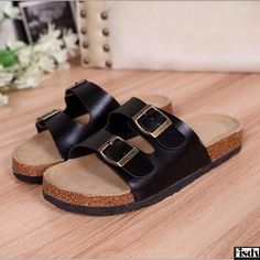 Fisdy - Comfortable Flat Beach Sandals for Casual-wear Cork Footbed Sandals, Ladies Slides, Simple Sandals, Comfortable Slippers, Beach Slippers, Buckle Sandals, Comfortable Flats, Slipper Sandals, Fashion Sandals