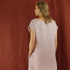 "Spring dress, Write the selected color in the message Handmade rose dress with short sleeves and 2 pockets , perfect for casual wear and suitable for any occasion in any season Details: - 100% natural linen produced in Europe ; - medium weight (180 gram per square meter); - color: rose, could be any from our colors catalog (color samples at the photo); Made to order, approximately a few days, If you have any questions please message me and I will be glad to answer. Size guide : Size XS Bust: fi Pink Relaxed Fit Linen Dress For Summer, Pink Relaxed Fit Linen Summer Dress, Pink Short Sleeve Dress With Pockets, Short Sleeve Linen Dress With Pockets For Daywear, Pink Linen Dress With Short Sleeves, Pink Short Sleeve Linen Dress, Pink Dresses With Pockets And Relaxed Fit, Short Sleeve Linen Dress With Pockets For Summer, Pink Linen Summer Dress For Daywear