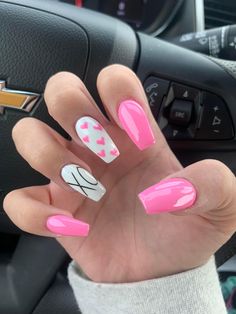 Valentine Nails Pink, Vday Nails, Spring 2025, Her Nails, Acrylic Nails Coffin Short