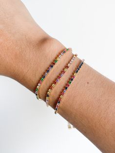 Colorful Cubic Zirconia Inlaid 14k Gold Plated Dainty Bracelet Cubic Zirconia Bracelet, Rainbow Bracelet, Dainty Bracelet, Dainty Bracelets, Fall Jewelry, Gold Plated Bracelets, Gorgeous Bracelet, Colorful Bracelets, Jewelry Trends