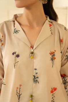 Printed Fabric Dress Designs, Kurta Shirt Designs Women, Shirt Trouser Designs, Printed Kurta Designs Women Casual, Designs For Suits, Shirt Style Kurti Designs, Printed Trouser Design, Floral Printed Kurti Designs Latest, All Over Suit Design