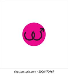 a pink circle with an arrow in the middle on a white background and text that reads,