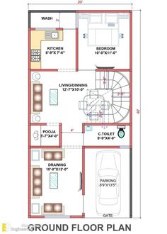 the floor plan for a house with two bedroom and living room, including an attached kitchen area