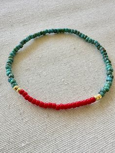 Anklet or Bracelet, Red and Turquoise Anklets, Boho Jewelry, Gifts for Mom, Handmade Bracelets, Beaded Bracelets, Boho Anklets, Anklets - Etsy Red Hand Wrapped Beaded Bracelets For Beach, Red Bohemian Bracelets With Letter Beads, Spiritual Red Beaded Bracelets For Beach, Red Spiritual Beaded Bracelets For Beach, Red Jewelry With Colorful Beads For The Beach, Red Letter Beads Festival Jewelry, Red Tiny Beads Bracelets For Festival, Bohemian Red Bracelets With Letter Beads, Letter Beads Round Anklets As Gift