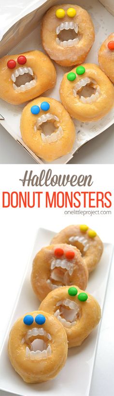 halloween donut monsters are on display in a box