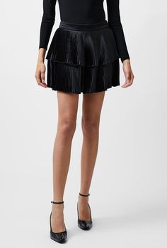 Our Ilsa Pleated Mini Skirt was made for sashaying into party season. This little black skirt elevates its petite body with two tiers presented in sheen finish pleating whilst secured by a discrete side zip. This mini skirt is set to make movement.        100% Polyester    Dry clean or machine wash Little Black Skirt, Denim T Shirt, Denim Sweater, Pleated Mini Skirt, Shirt Accessories, Black Skirt, Denim Shop, Side Zip, Jumpsuit Dress