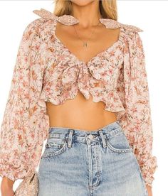 Floral Printed Ruffles Puff Sleeve Sexy crop Top. It is sexy, comfy and classy. It is street style, good for elegant ladies, classy teens and modern fashion Trendy Cropped Puff Sleeve Top With Ruffles, Spring Flirty Ruffled Crop Top, Pink Feminine Crop Top With Puff Sleeves, Fitted Ruffle Puff Sleeve Crop Top, Embroidered Top Designs, Fitted Puff Sleeve Top With Ruffles, Cropped, Chiffon Crop Top, Embroidered Tops, Romantic Dresses