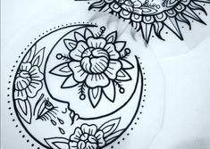 two sunflowers are drawn on top of each other in black and white ink