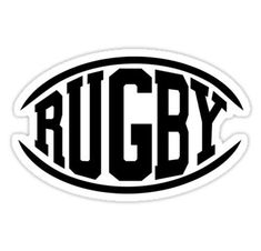 rugby oval sticker with the word rugby in black and white on a white background