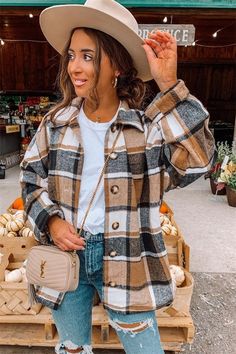 Oversized Flannel Brown/White - The Downtown Dachshund Long Sleeve Loose Blouse, Fall Winter Coat, Buttoned Shirt, Orange Plaid, Gray Plaid, Loose Blouse, Plaid Print, Button Shirt, Jacket Sale