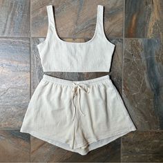 Shein Brand, Women's Size Large (8/10) New Without Tags! Crop Top And Shorts Set Ivory Cream Shorts Have Inner Liner And Drawstring Waist From A Smoke Free & Pet Free Home, Fast Shipping! A16 Off White Summer Loungewear Bottoms, Cream Cotton Bottoms For Beach Season, Summer Cream Bottoms For Loungewear, Cream Summer Loungewear Bottoms, Cheeky Shorts, Top And Shorts Set, Black High Waisted Shorts, Tweed Shorts, Cream Shorts