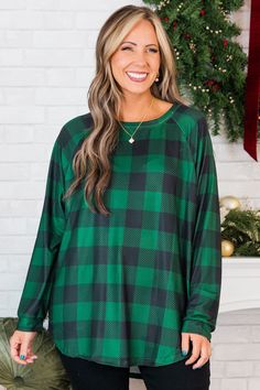 Our ALL NEW curved hem slouchy is here!!! This hunter green plaid tunic has a flattering CURVED hem, our signature dolman sleeves and long, looser fit! It is going to be your new go-to piece for the fall and winter! It is seriously the softest material ever, and the color makes it SO easy to style! Pair it with leggings, skinnies, booties, flats, a scarf, some bold accessories...seriously the opportunities are endless!! 100% Polyester Green Tops With Shirttail Hem For Fall, Green Shirttail Hem Top For Fall, Plaid Tunic, Bold Accessories, Plaid Top, Model Fits, Green Plaid, Hunter Green, Dolman Sleeve