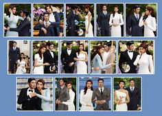 a collage of people dressed in formal wear and tuxedos posing for pictures