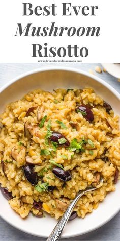 the best ever mushroom risotto in a white bowl