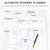 the ultimate student planner is shown with a pen on top of it, and an image of