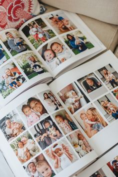 an open photo book with many pictures on it