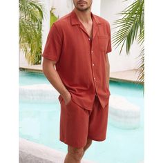 Elevate your summer wardrobe with the WhizMax Men's 2-Piece Summer Beach Outfit. This set includes a short-sleeve button-down shirt and matching drawstring shorts, perfect for a relaxed yet stylish look.

- Material: Soft, skin-friendly fabric for optimal comfort
- Shirt Features: Cuban collar, short sleeves, single chest pocket
- Shorts Features: Elastic waist with drawstring, two side pockets
- Color: Solid, classic hue for versatile styling
- Gender: Male
- Age Group: Adult

Designed with a t Casual Linen Sets For Summer, Casual Linen Summer Set, Summer Sets With Relaxed Fit And Shorts, Summer Sets With Relaxed Fit And Short Shape, Relaxed Fit Vacation Shorts Set, Relaxed Fit Vacation Sets With Shorts, Relaxed Fit Vacation Sets In Short, Beach Sets With Pockets And Shorts, Summer Beach Sets With Pockets