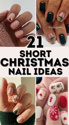 Christmas Short Gel Nail Designs, Christmas Design Short Nails, Nail Designs For Christmas Winter, Christmas Fingernail Art, Short Christmas Nails Design Ideas, Holiday Nail Art Winter, Winter Gel Nails Designs, Ideas For Christmas Nails, Christmas Manicure Ideas Simple