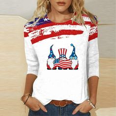 Welcome to Sentmoon storeWe aim at providing ladies with fashion and quality clothing and makes everyone happy relaxed and confident. Clearance Items Sentmoon Independence Day Workout T-Shirt 3/4 Sleeve Crew Neck USA Flag Print T-Shirts, Athletic Oversized Summer Tops Up to 60% Off Material: 95%Polyester,5%Spandex Color: White Brand: Sentmoon Friendly Tips: 1. Please kindly allow a 2-3% difference according to manual measurement. 2. Please check the measurement chart carefully before you buy the Plus Size Summer Tops, Workout Tops For Women, Oversized T Shirts, Measurement Chart, White Brand, Workout Tshirts, Womens Activewear, Trendy Tops, Usa Flag