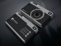 a black and white business card with a camera on the front, and an instagram logo on the back