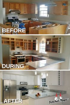 before and after pictures of a kitchen remodel