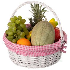 a basket filled with lots of different types of fruit