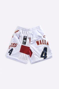 Unisex basketball shorts upcycled from a Ben Wallace NBA jersey and deadstock mesh. Featuring pockets and an elasticized waistband with drawstrings. Sourced and reworked in Canada   Product DetailsSize: Women's S, Men's XSCondition: Good vintage conditionColour: White, burgundy, gold Vintage Basketball Shorts, 90s Jersey Outfit, Reworked Jersey, Jersey Upcycle, Jersey Shorts Outfit, Jersey Shorts Mens, Boxy Shorts, Basketball Shorts Outfit, Vintage Basketball Jerseys