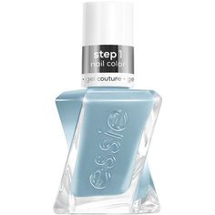 a longwear, baby cashmere blue. step 1: apply two coats of gel couture color.  step 2: apply gel couture top coat. Light Blue Nail Polish Colors, Blue Gel Nails, Couture Nails, Cruelty Free Nail Polish, Couture Top, Essie Gel Couture, Long Lasting Nail Polish, Gel Couture, Essie Gel