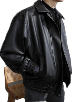 Oversized Black Biker Jacket, Urban Black Leather Jacket With Pockets, Classic Black Oversized Outerwear, Black Techwear Biker Jacket For Fall, Urban Black Leather Jacket For Fall, Casual Oversized Black Leather Jacket, Oversized Black Biker Jacket For Work, Black Long Sleeve Techwear Leather Jacket, Black Techwear Leather Jacket With Long Sleeves