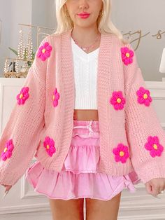 Bright Pastel Outfits, Pink Preppy Clothes, Cute Colorful Clothes, Pink Acrylic Cardigan For Fall, Pink Sweater For Spring, Casual Pink Cardigan For Spring, Spring Pink Acrylic Cardigan, Spring Acrylic Cardigan, Cute Pink Sweater For Spring