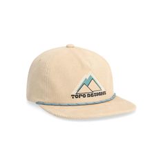 Front View of Topo Designs Corduroy Trucker Hat - Peak Shadow in "Tan Adjustable Beige Snapback Hat For Outdoor, Beige Adjustable Trucker Hat For Outdoor, Adjustable Beige Trucker Hat For Outdoor, Adjustable Beige Snapback Hat With Short Brim, Adjustable Beige Snapback Hat With Flat Brim, Adjustable Corduroy Hats For Outdoor, Adjustable Corduroy Hat With Curved Brim, Adjustable Flat Bill Corduroy Hat, Adjustable Corduroy Snapback Hat With Curved Brim