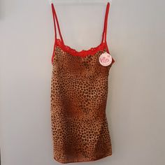 For Sale Is A Vip Leopard Print Camisole. This Camisole Has Red Trim And Comes New With Tags Red Spaghetti Straps Camisole For Sleep, Red Stretch Cami Camisole, Red Spaghetti Strap Camisole With Adjustable Straps, Red Camisole Tank Top With Straps, Red Fitted Camisole Sleepwear, Red Lace Trim Sleeveless Camisole, Red Camisole With Adjustable Straps, Red Camisole With Built-in Bra, Red Sleeveless Camisole With Built-in Bra