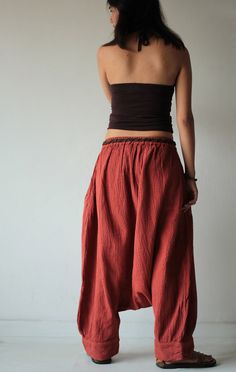 Hippie long pants1410 Earth Red/ M,L,X/harem/elastic/funky/cotton/brown/black/ivory/indigo/red/hippi Pilates Exercise, Big Legs, Hippie Pants, Womens Capris, Girly Outfits, Boho Chic Fashion, Long Pants, Aesthetic Fashion, Classy Outfits