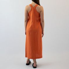 "Ready to Go, Size S, Color Orange. This minimalist, clean-line look midi linen dress is perfectly tailored to your body for an ultra-elegant look in your style. Complete your style with our LINEN SHIRT or KID MOHAIR CARDIGAN. See our CAPSULA COLLECTIONS section: https://www.etsy.com/shop/zzlinen?ref=seller-platform-mcnav&section_id=42301024 This garment is made of finest quality stone washed linen, 100% linen with OEKO-TEX certificate. Perfect for various stylings and occasions, you will feel l Linen Sleeveless Midi Dress For Beach, Casual Linen Sleeveless Dress For Work, Casual Sleeveless Linen Dress For Work, Minimalist Sleeveless Midi Dress For Spring, Linen Sleeveless Midi Dress For Vacation, Linen Midi Sleeveless Dress For Vacation, Solid Color Linen Dress For Summer Workwear, Summer Linen Dress For Work, Summer Workwear Linen Dress