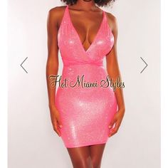 Bought This For My Birthday And Never Wore It! Tag Still On It! Size Small! From Hotmiamistyles Cute Fitted Party Dress, Cute Fitted Mini Dress For Party, Cute Mini Dress For Party, Cute Mini Length Party Dresses, Cute Mini Party Dress, Cute V-neck Mini Dress For Party, Trendy Sequined Dress For Party, Trendy Pink Mini Dress For Party, Hot Miami Styles Dresses