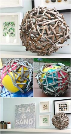 several pictures of different items made out of branches