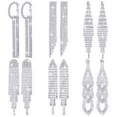 PRICES MAY VARY. Rhinestone Earring Set: we have provided you with 6 pairs of dangle tassel earrings, designed in 6 different styles; Sufficient quantity and diversified styles can easily meet your decoration or replacement needs, making you elegant and charming Exquisite Workmanship: prom jewelry earrings are made of quality alloy and dazzling rhinestones, with fine polishing technology; With the lovely tassel design, each pair of earrings will radiate beautiful and elegant light, which will ma Prom Jewelry Earrings, Long Earrings Silver, Earrings For Bride, Shiny Earrings, Long Chandelier, Long Silver Earrings, Silver Chandelier, Wave Necklace, Black Choker Necklace