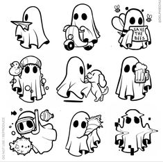 halloween ghost stickers are shown in black and white