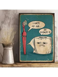 1pc, Vintage Funny Wall Art Canvas Painting,Unique And Humorous Canvas Print Of 'I Hate My Job' Toothbrush And Toilet Paper Modern Poster Print, Very Suitable Bedroom Living Room Kitchen Hallway Studio Home Decor, Frameless, 15.7*23.6 Inch A    Canvas     Home Decor, size features are:Bust: ,Length: ,Sleeve Length: Baie Vintage, Job Poster, Images D'art, Funny Wall Art, Tableau Art, Paper Poster, Eid Al Adha, Wall Art Canvas Painting, Bathroom Wall Art